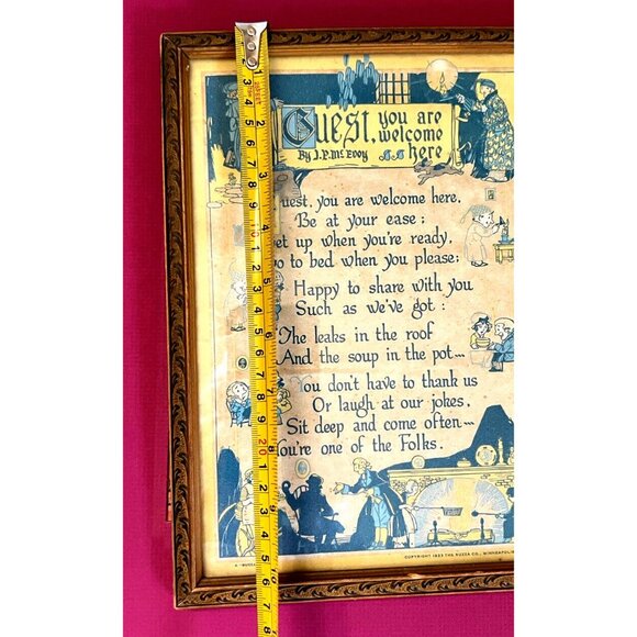 Antique Guest "Welcome"  Note Sign w. Drawing Copy Right 1923 US - Wood Frame - Picture 2 of 7